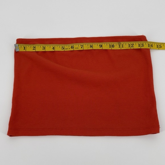 Women's Y2K Distressed Denim Cutoff Shorts + Orange Ribbed Tube Top Set Medium - Picture 10 of 13